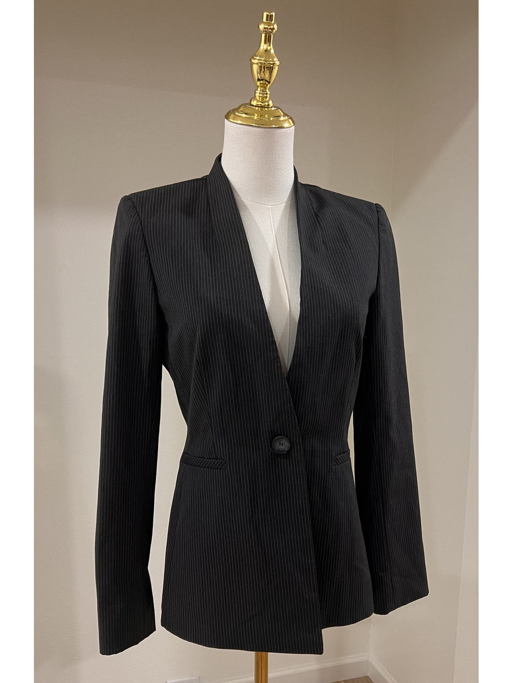 Antonio Melani Blazer 2 Black Pinstripe Collarless Jacket